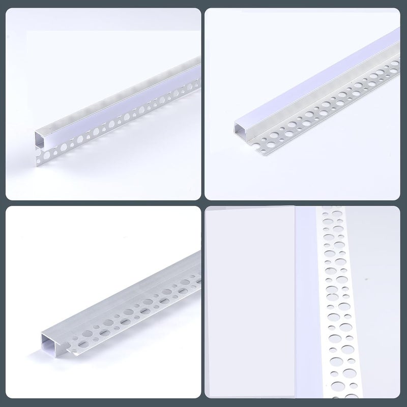 Caniuev 6 عبوات من قناة LED مدمجة 3.3 قدم بدون حواف من الألمنيوم للجدران والأسقف مع موزع حليبي - Image 5